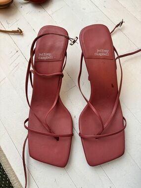 Jeffrey Campbell Strappy Square-Toe Heels in Burgundy Red
